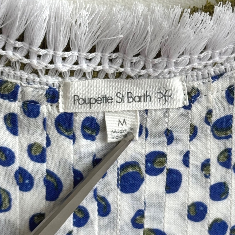 Poupette St Barth Sasha Green White Fish Batik Rombo Dress Medium Coastal Chic - Picture 7 of 13